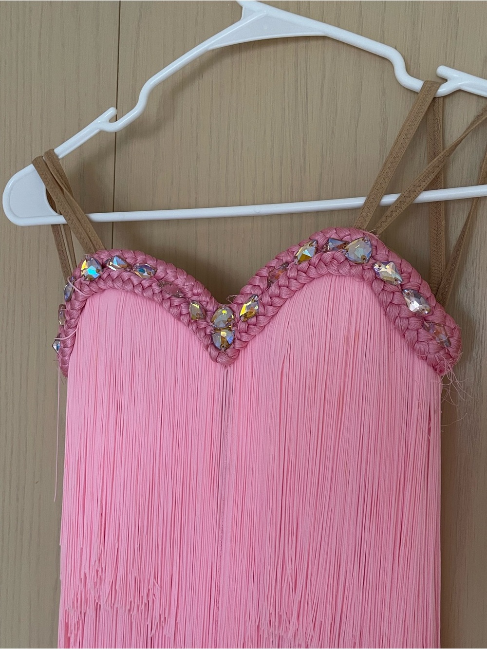 Versona Pink Braided Fringe Dress for ballroom dance with Crystal Accents
